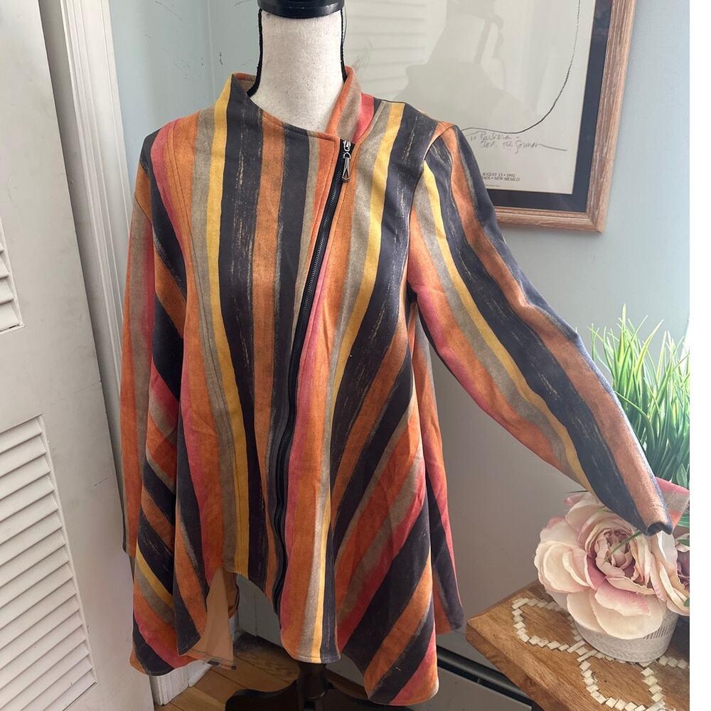 RADZOLI Womens Jacket Faux Suede Asymmetric Full Zip Artsy Eclectic Boho Chic S